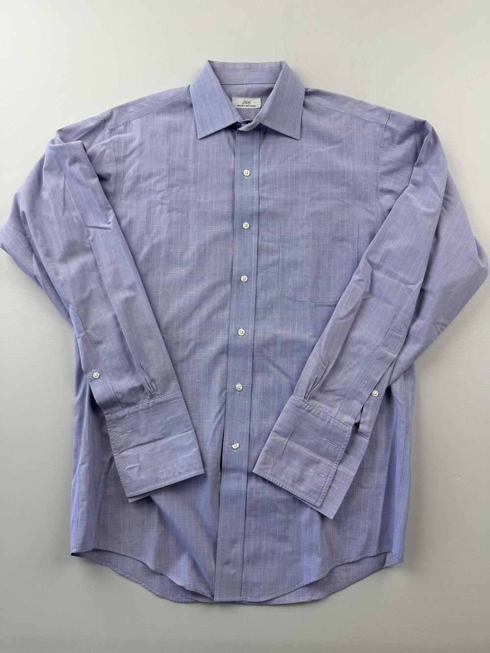 Brooks Brothers Dress Shirt Mens 15 32/33 Blue Check Non Iron French Cuff Cotton